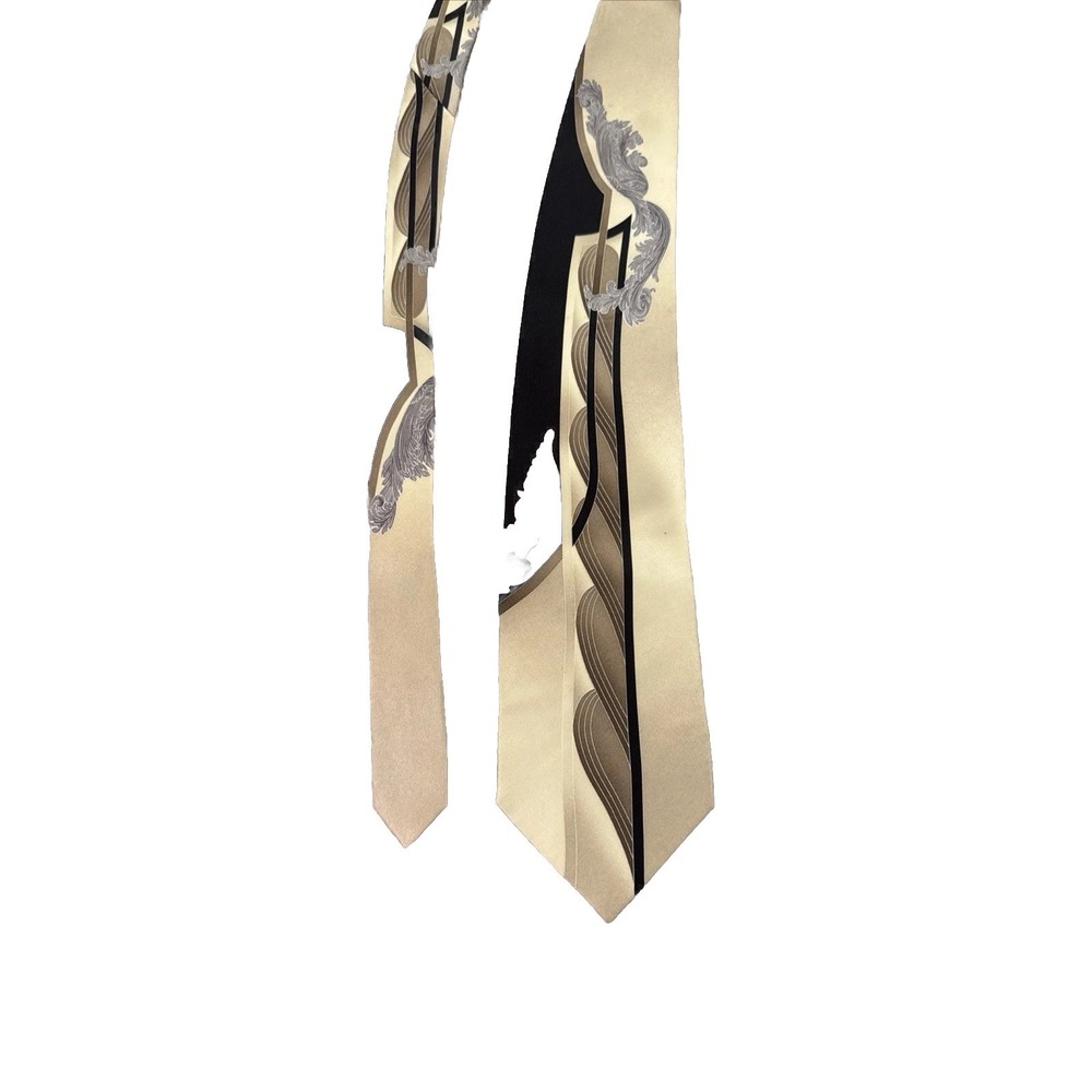 Henri Picard Neck Tie Gold Brown Black Design‎ 3.5"x 57" Silk